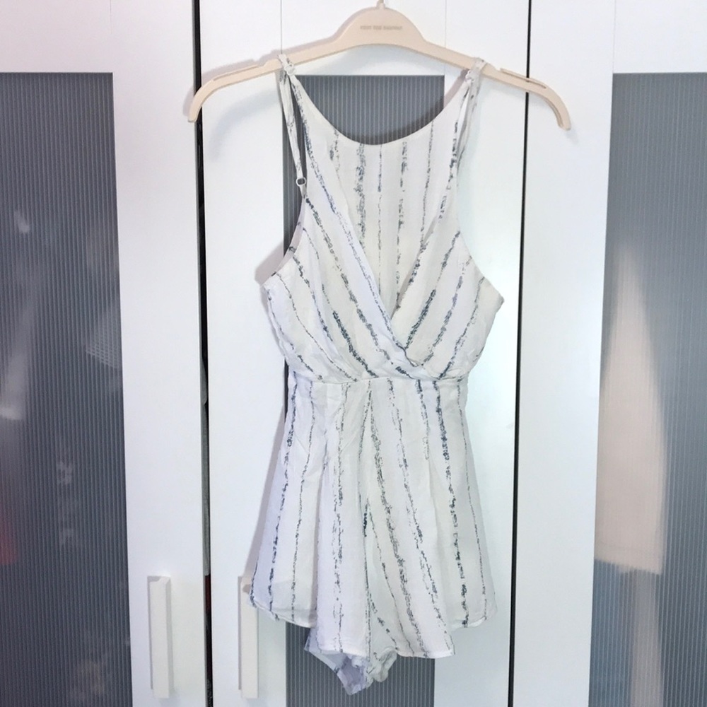 White & Blue tie back romper